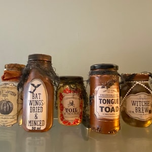 Frascos de boticario de Halloween, decoración de Halloween, decoraciones de otoño, decoración navideña, frascos de boticario espeluznantes, frascos reciclados