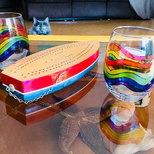 Rainbow Stemless Colorful Wineglass Hand Painted