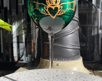 Hand-Painted Claddagh Wine Glass: Irish St. Patrick's Day Decor, Lenox Gems Wineglass