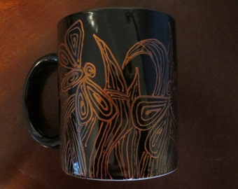 Coffee Mug, Dragonflies Coffee Mug, Hand Painted Cattails