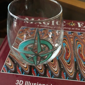 Wine Glass, Nautical Glass, Compass Rose Wine Glass, Stemless Wineglass
