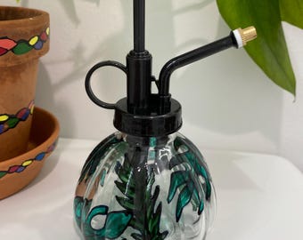 Leaves Design Mini Plant Sprayer, Plant Mister, Houseplant Care, Hand Painted Glass Gift