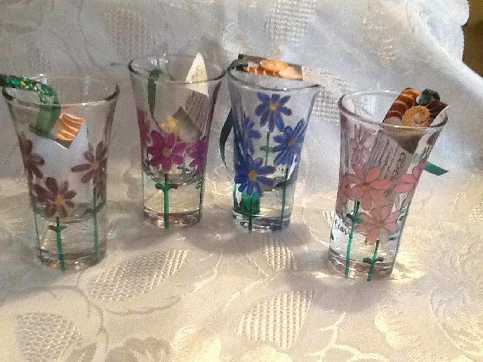 Shot Glass Hand Painted Flowers Purple Pink Blue Fuschia Etsy