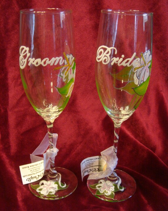 Lily Champagne Glass Set Wedding Glasses Bride & Groom Wine Etsy