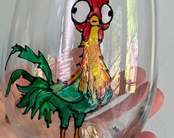 Hei Hei Moana Stemless Wineglass Hand Painted