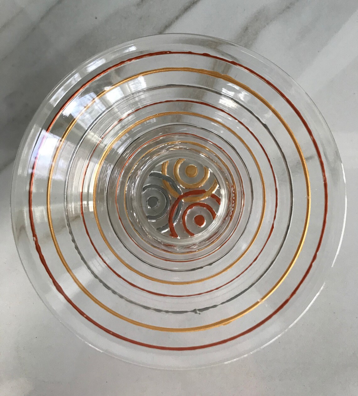 What Nots Rings Mid Century Modern Metallic Circles Glass Bowl, MCM Design, Candy, Nuts ...