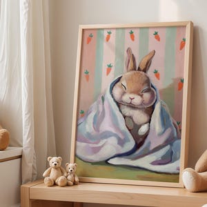 Póster de conejito acogedor, decoración de conejito para amantes de los animales, regalo para baby shower, decoración de pared para habitación infantil