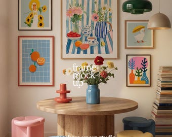 Gallery Wall Art Mockup PSD, Multiple Frame Poster Display (Digital Download)