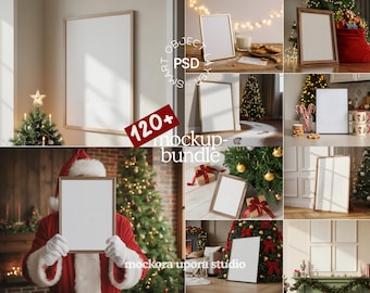 Christmas Frame Mockup Bundle: Multi Poster Set, Wall Art (PSD Digital Download)