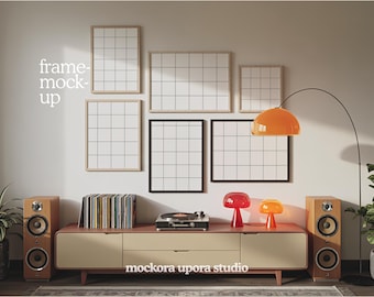 Retro Gallery Wall Mockup PSD, Smart Object Frames (Digital Download)