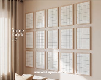Gallery Wall Mockup PSD, 15 Wood Frame, DIN A4, 4:3 (Digital Download)