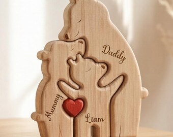 Eerste vaderdagcadeaus, aangepaste houten puzzel papa en babybeer, woondecoratie familie, cadeau nieuwe vader, vaderdagcadeaus van baby, cadeaus voor papa