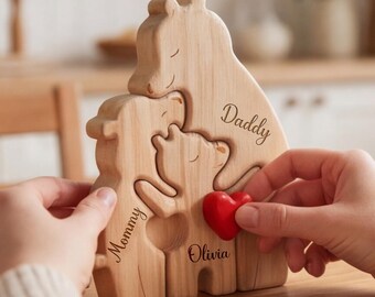 Gepersonaliseerde puzzel berenfamilie, aangepaste gegraveerde naam dierendecor, cadeau nieuwe vader, eerste Vaderdagcadeaus, cadeau voor opa papa, aandenken familie