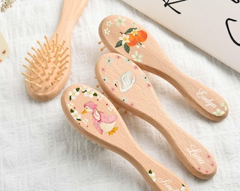 Gepersonaliseerde babyhaarborstelset, aangepaste houten borstel en kam, pasgeboren aandenken, cadeau babyshower