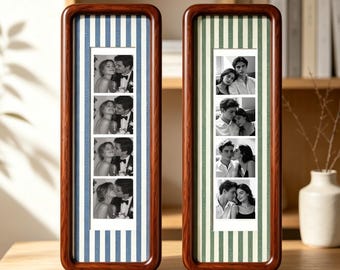 Personalized Photo Booth Strip Frame, Custom Couple Photo Frame, Anniversary Gift for Him or Her, Striped Wood Picture Frame