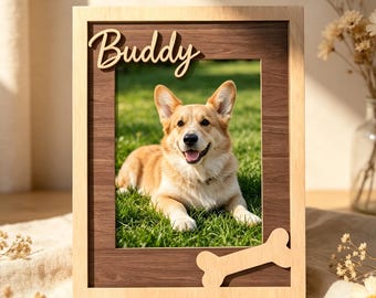 Personalized Pet Memorial Frame, Custom Wooden Dog Picture Frame, Pet Loss Gift, Rainbow Bridge Remembrance, Dog Mom Sympathy Keepsake