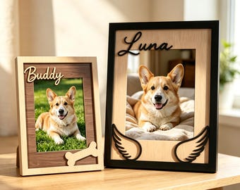 Custom Pet Memorial Frame, Personalized Wooden Picture Frame, Cat Keepsake Frame,Rainbow Bridge Gift, Pet Loss Sympathy Gift