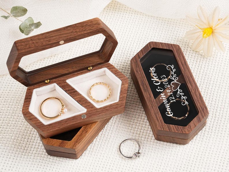 Personalized Walnut Wedding Ring Box,engraved Proposal Holder,wooden ...