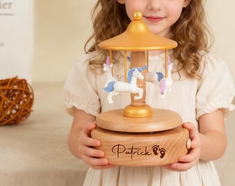 Boîte à musique en bois personnalisée, Boîte à musique gravée, Boîte à musique carrousel ballerine, Boîte à musique prénom, Cadeau de baby shower, Cadeau de nouveau-né, Cadeau pour enfants