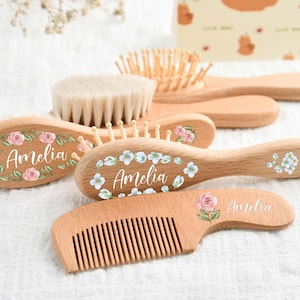 Personalized Wooden Baby Hairbrush Set, Wooden Hair Brush and Comb,Christening Keepsake,Baptism Gift