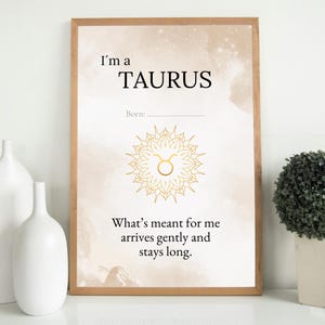 Taurus Zodiac Sign Printable Wall Art – Taurus Digital Download Poster – Minimalist Astrology Print for Home Decor – Taurus Gift Idea