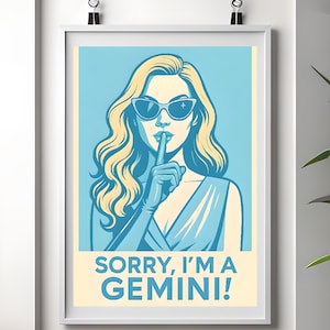 Sorry I’m a Gemini Poster – Retro Zodiac Wall Art Download, Funny Gemini Print, Astrology Printable for Gemini Season Gift