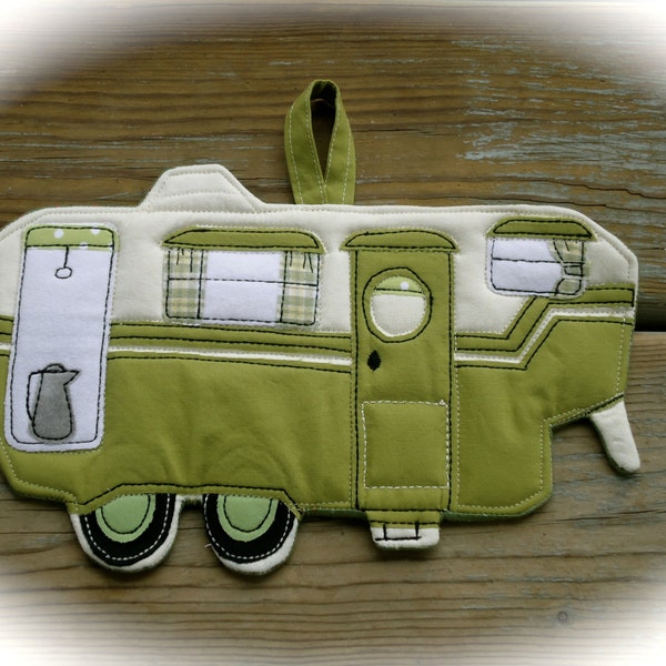 Camper Potholder, Camping potholder,  Vintage 5th wheel, Made to order