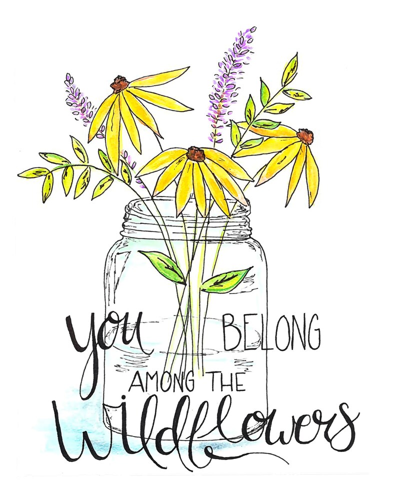 watercolor wildflowers in a mason jar print watercolor quote etsy