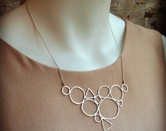 Hammmered  Geometric Necklace in Sterling Silver