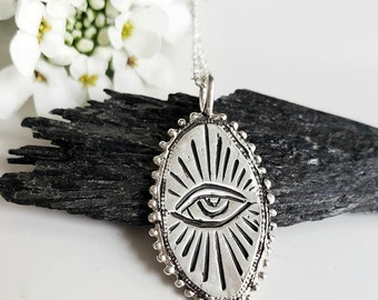 Sacred Eye Necklace, Silver Eye Pendant, Evil Eye Protection Amulet, Sarah De Gasperis Jewellery, SDGjewelry