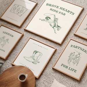 Lot de 6 imprimés western - bottes de cow-boy et cartes à jouer art mural, partenaires pour la vie, décoration de ferme du sud-ouest