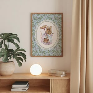Woodland Nursery Mouse Art Print – Whimsical Cozy Storybook Animal Illustration for Kids’ Room Decor