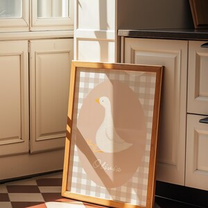 Pink Goose Nursery Print: Custom Name Gingham Art (Digital Download)