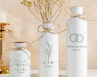 Vase de fiançailles en céramique personnalisé, ensemble de vases de mariage personnalisé, cadeau pour les jeunes mariés, cadeau de fiançailles, cadeau d'anniversaire, cadeau de shower de bébé