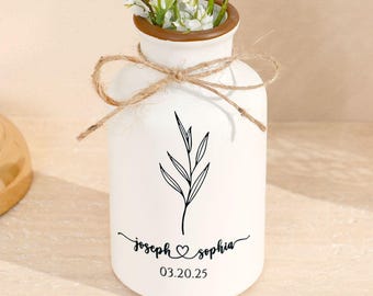 Engagement Ceramic Flower Vase With Name &Date,Personalized Wedding Vase Set,Gift for Newlywed,Engagement Gift,Anniversary Gift,Gift for her