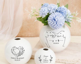 Personalized Engagement Round Ceramic Vase,Custom Wedding Vase,Gift for Newlyweds,Engagement Gift,Anniversary Gift,9th anniversary gift