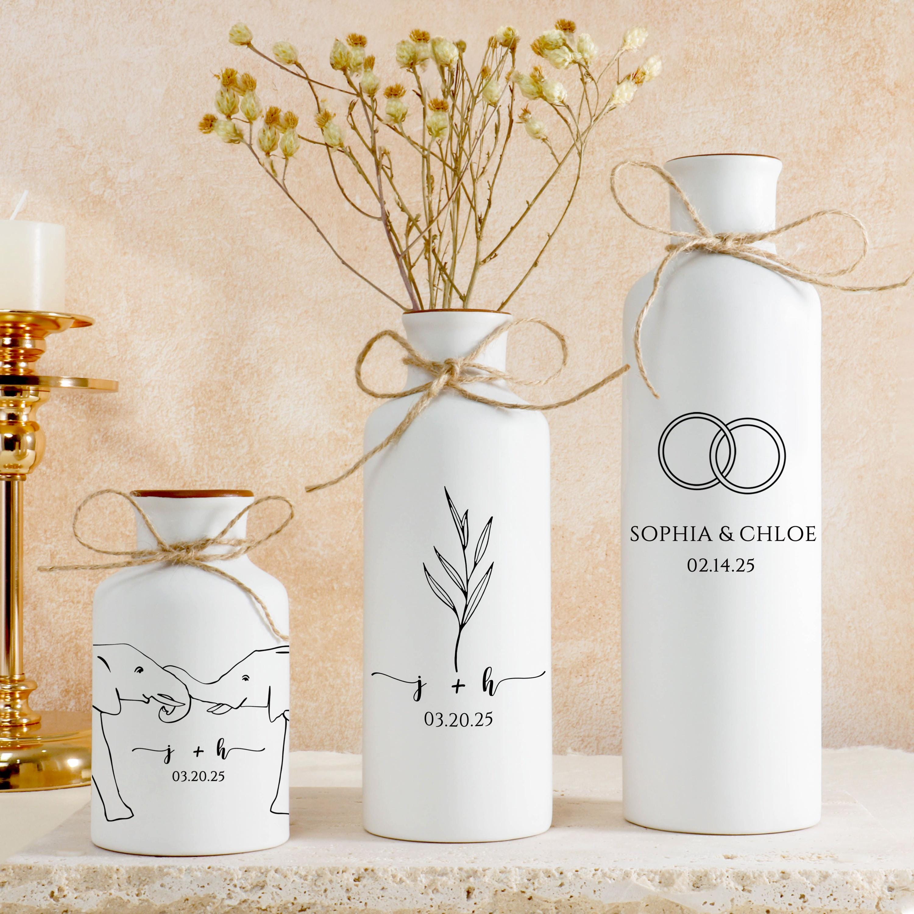 Custom Engagement Ceramic Flower Vase,Personalized Wedding Vase Set,Gift for Newlyweds,Engagement Gift,Anniversary Gift,Bridal Shower Gift