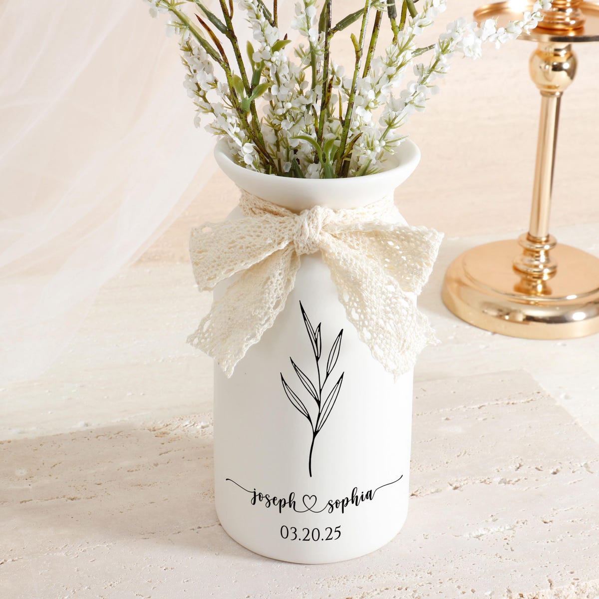 Ceramic Wedding Flower Vase With Name(Andrew & Rachel Martin) & Date(05.01.26)