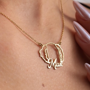 Personalized Silver Dog Name Necklace, Dog Ears Necklace, Dog Memorial Necklace with Nameplate,  Personalized Dog Mom Necklace