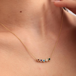 14K Solid Gold Family Birthstone Necklace, Birthstone Gift, Christmas Gift, Bridesmaid Gift, Gift for Mom, Birthday Gift, Birthstone Jewelry