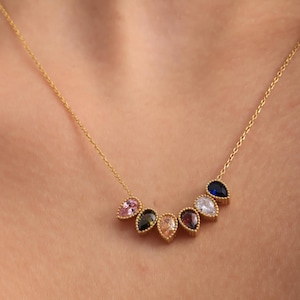 14K Solid Gold Family Birthstone Necklace, Birthstone Gift, Christmas Gift, Gift for Mom, Birthday Gift, Birthstone Jewelry, Mom&#39;s Day Gift