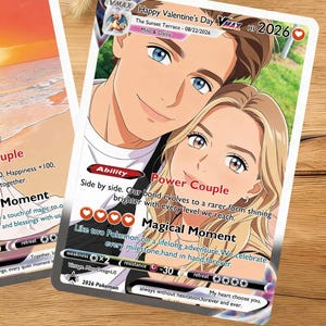 Personalized Couple Photo Pokemon Card, Custom Anime Wedding & Anniversary Gift, Valentine's Day Pokemon Present, Gift for Her