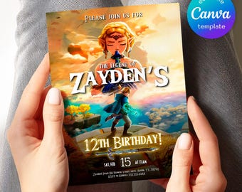 video gamer invite, Legend of Zelda birthday invitation, digital download, Zelda Tears of the Kingdom, birthday party, game on invitation