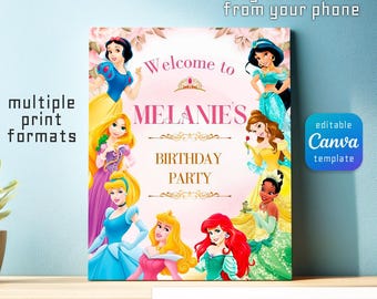 Princess Birthday Welcome Sign, Please Join Us for a Royal Celebration Welcome Poster, Castle Butterflies Girl Party Sign Template
