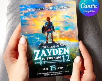 video gamer invite, Legend of Zelda birthday invitation, digital download, Zelda Tears of the Kingdom, birthday party, game on invitation