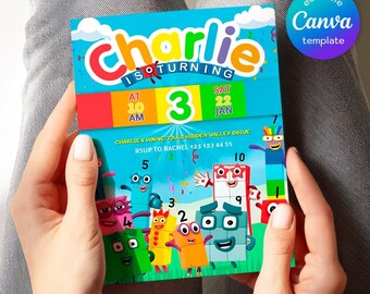 Numberblocks Birthday Invitation, Editable Printable Invitation, Numberblocks Birthday Party Invite, learn numbers first second party