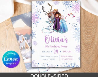 Princess Elsa invite, Frozen Anna invite template, girl birthday, printable birthday invitation, Frozen invitation, editable Winter invite