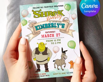 Shrek Birthday invitation, printable Shrek Invitation, Fiona Party Invite Template, Editable Invitation, boy girl birthday