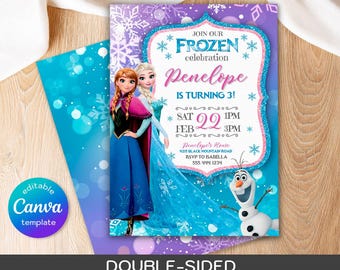 Princess Elsa invite, Frozen Anna invite template, girl birthday, printable birthday invitation, Frozen invitation, editable Winter invite