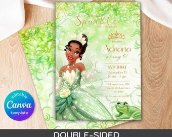 Princess Tiana birthday invitation, girl editable invite template, Princess Frog printable invitation, Royal Party, instant download